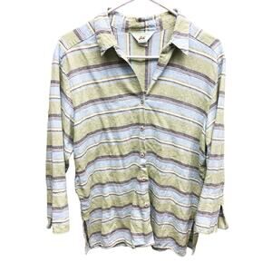 Andrew McMullan Made in USA Linen Blend Striped Shirt 3/4 Sleeve Size 16